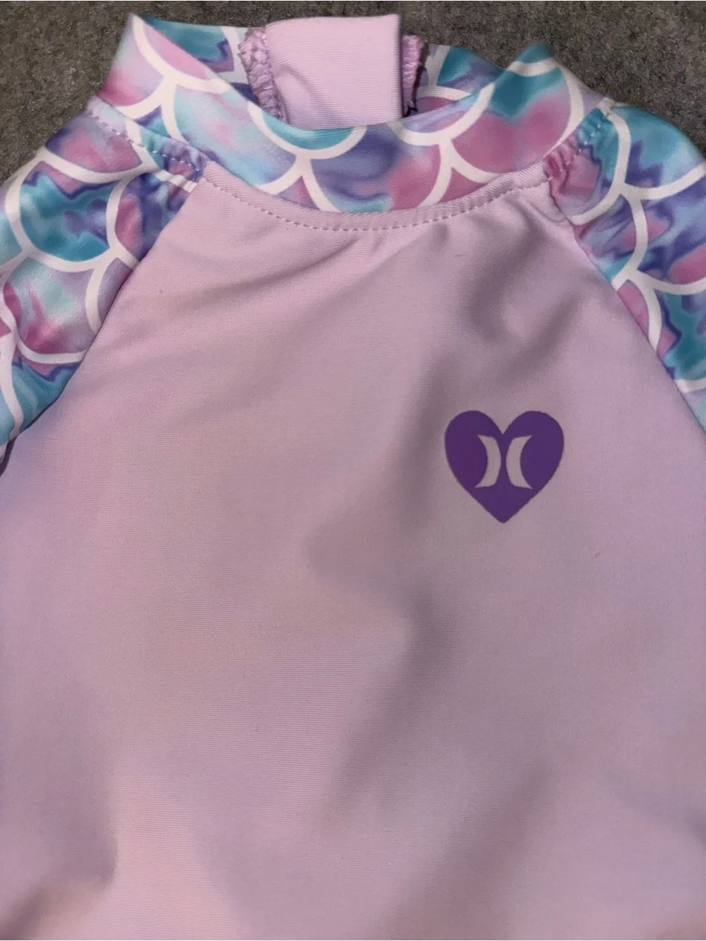 Hurley Girls' Lilac Long-Sleeve Mermaid Print Rash Guard Swimsuit